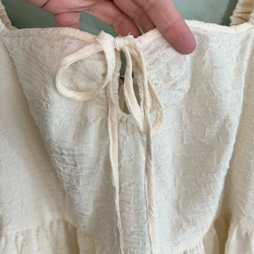 Future Collective Textured Knit Square Tie Neck Puff Sleeve Top Cream XXL Plus - Picture 11 of 11